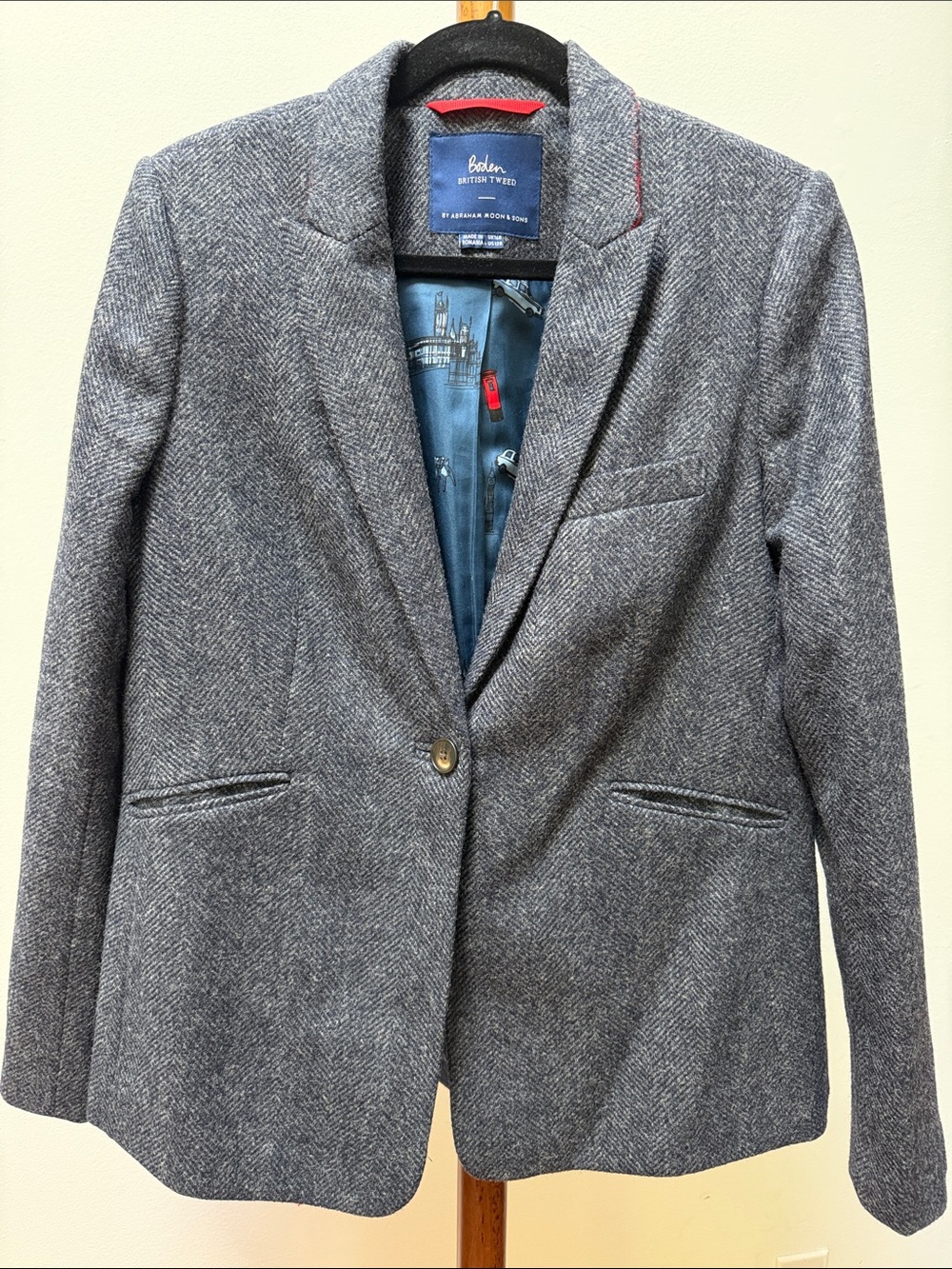 Boden Women's British Tweed Herringbone Wool Blazer 12